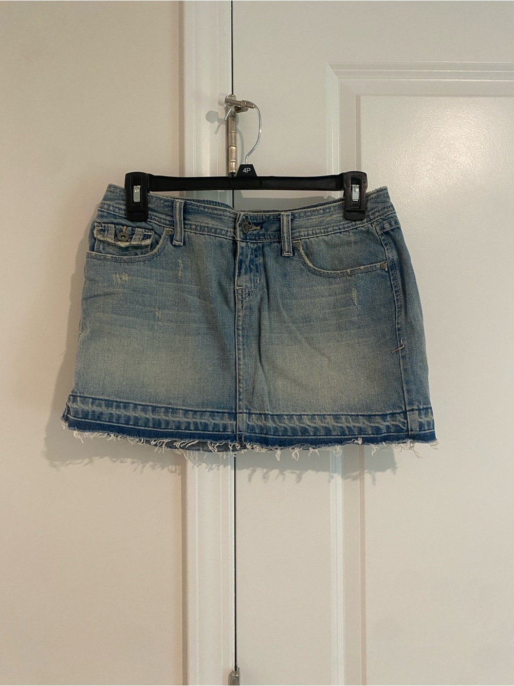 Aeropostale Light Blue Denim Mini Skirt with Frayed Hem
